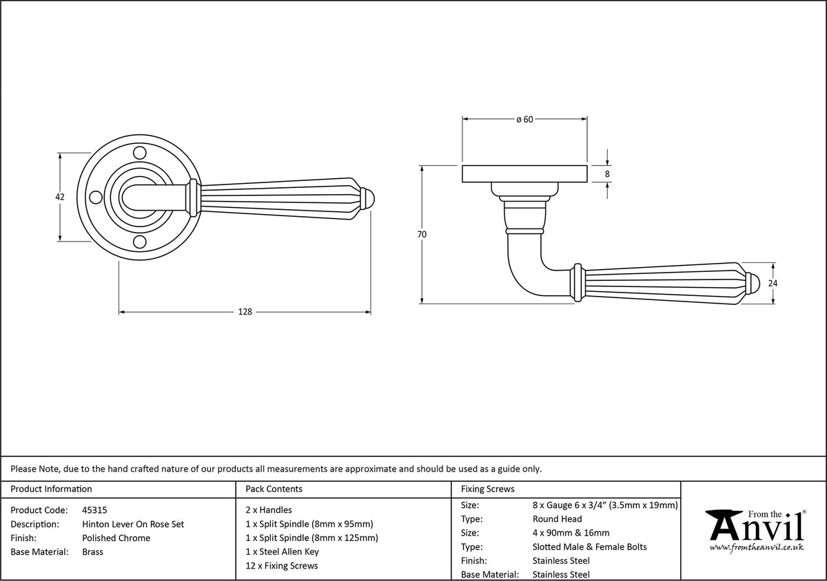 HINTON LEVER HANDLE+PLATE SPRUNG 60x128x70 PCP - 45315 by MARCHES (ANVIL) ARCHITECTURAL HARDWARE