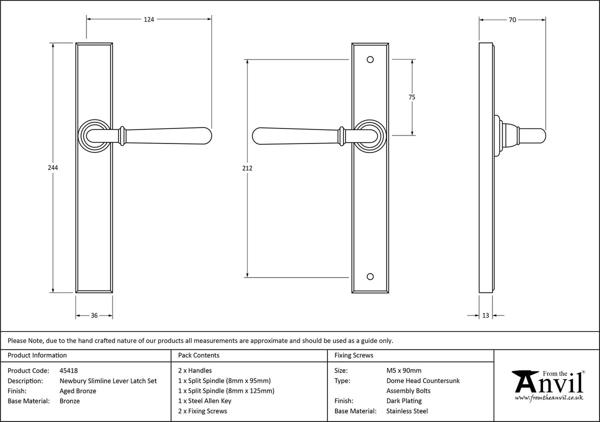 NEWBURY SLIMLINE LEVER ESPAGNOLETTE LATCH 124x244x70 AGBZ - 45418 by MARCHES (ANVIL) ARCHITECTURAL HARDWARE