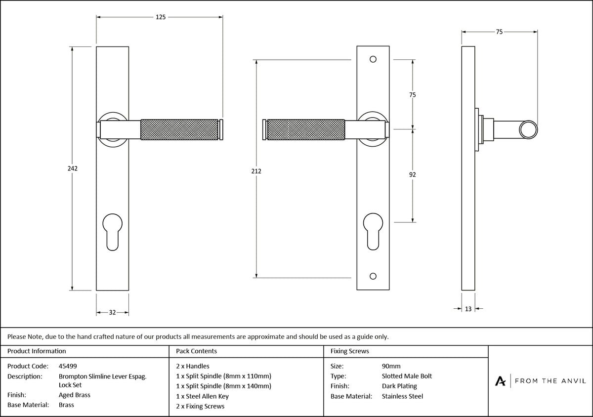 BROMPTON SLIM LEVER ESPAGNOLETTE LOCK 125x242x75 AGBR - 45499 by MARCHES (ANVIL) ARCHITECTURAL HARDWARE