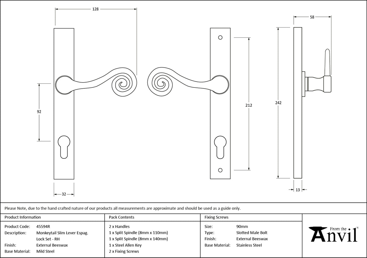 MONKEYTAIL SLIM LEVER ESPAGNOLETTE LOCK RH 128x242x58 EBX - 45594R by MARCHES (ANVIL) ARCHITECTURAL HARDWARE