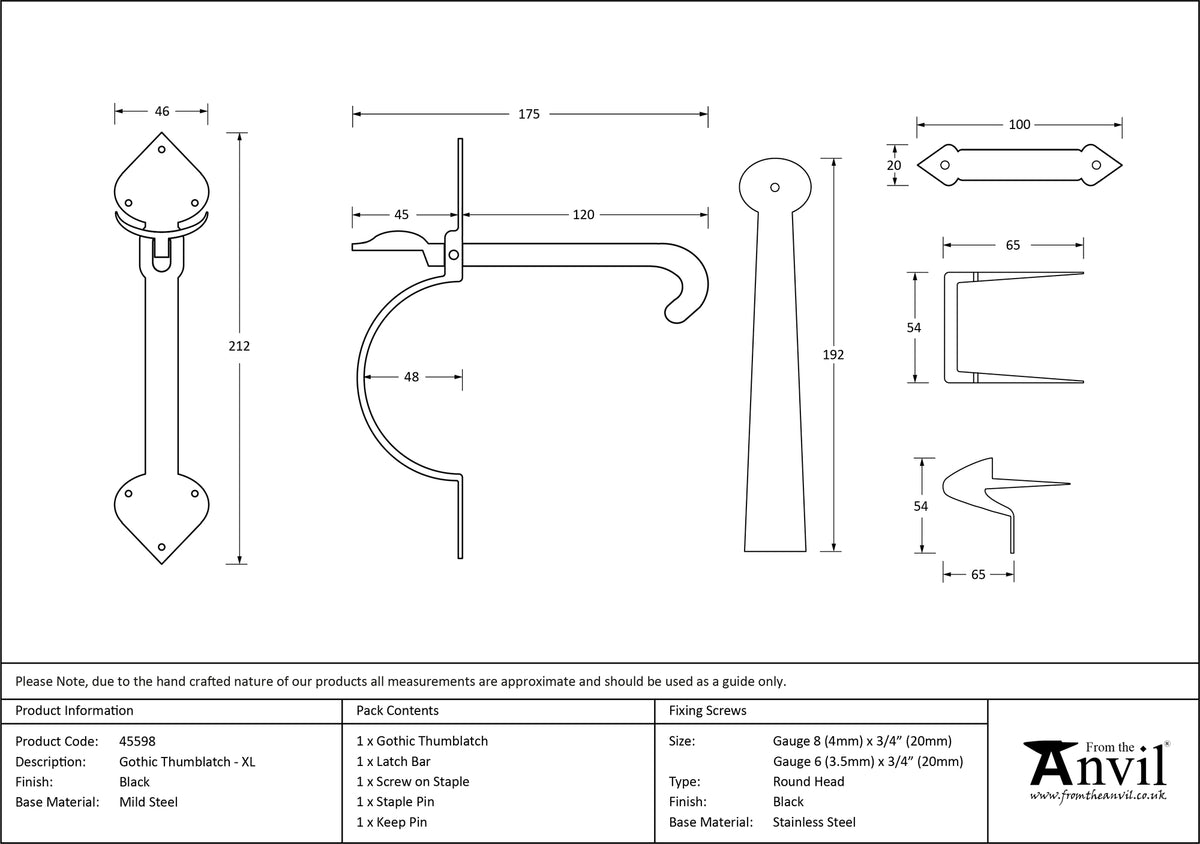 GOTHIC THUMBLATCH XL 212x46 BLK - 45598 by MARCHES (ANVIL) ARCHITECTURAL HARDWARE