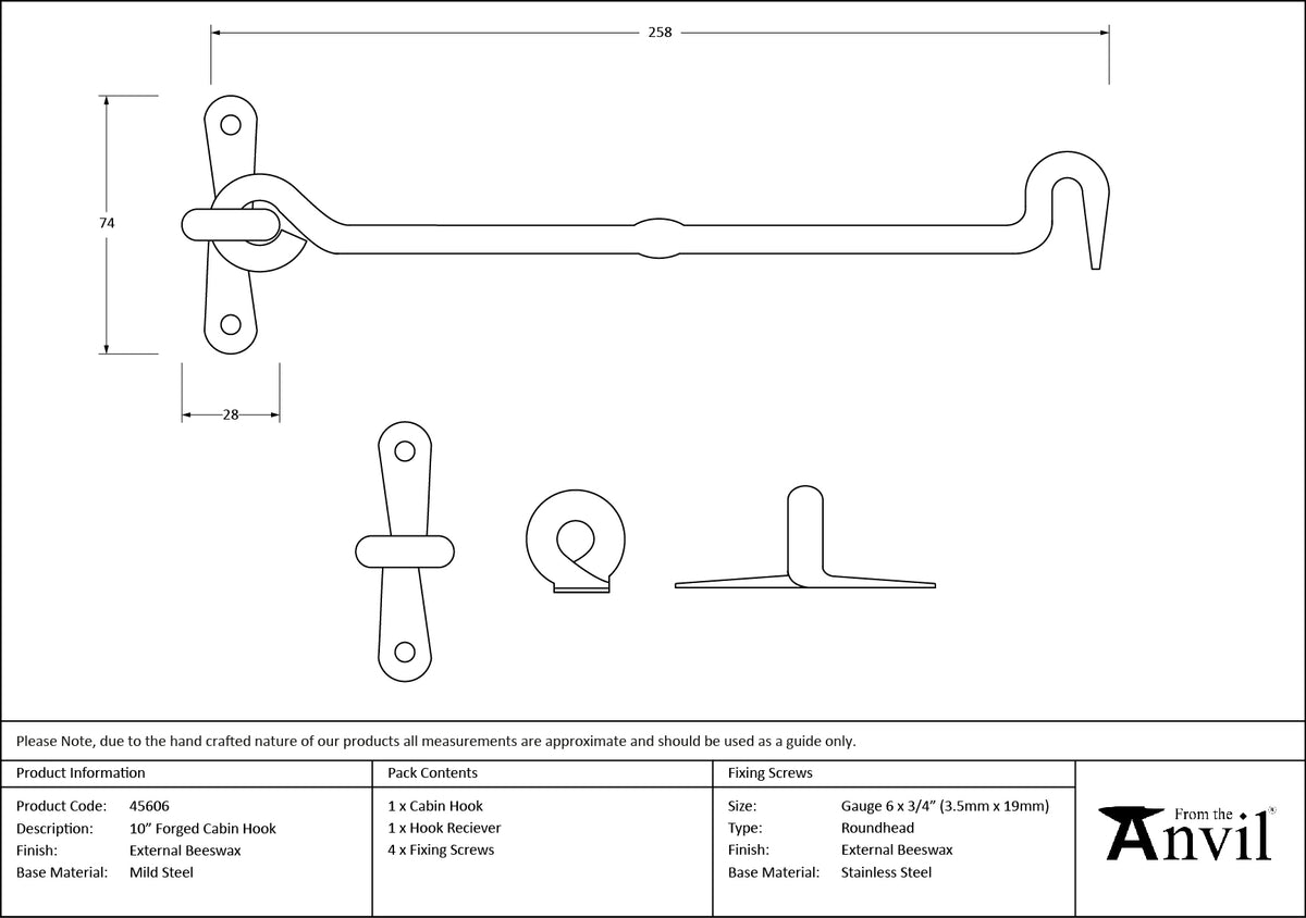 CABIN HOOK FORGED 268x67x15 BWX - 45606 by MARCHES (ANVIL) ARCHITECTURAL HARDWARE