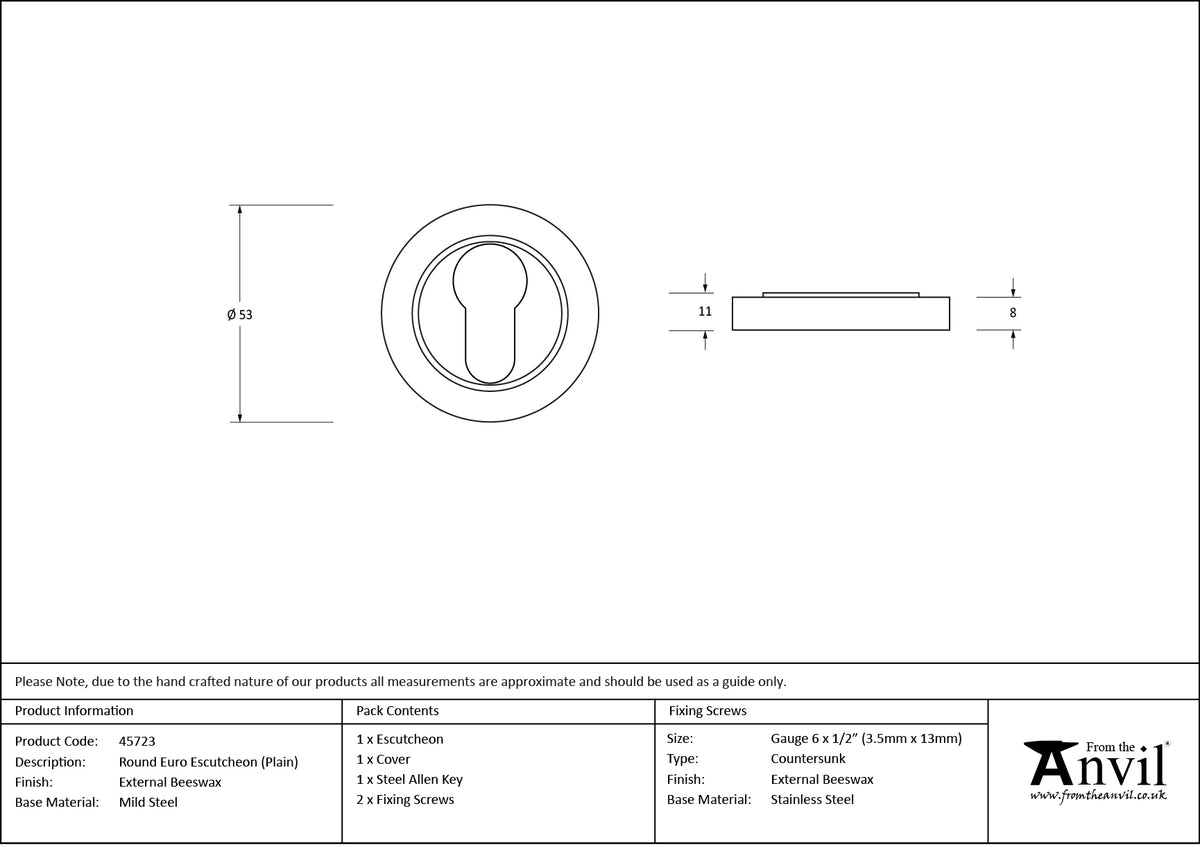 ESCUTCHEON ROUND EURO CNC PLAIN 53x8 EBX - 45723 by MARCHES (ANVIL) ARCHITECTURAL HARDWARE