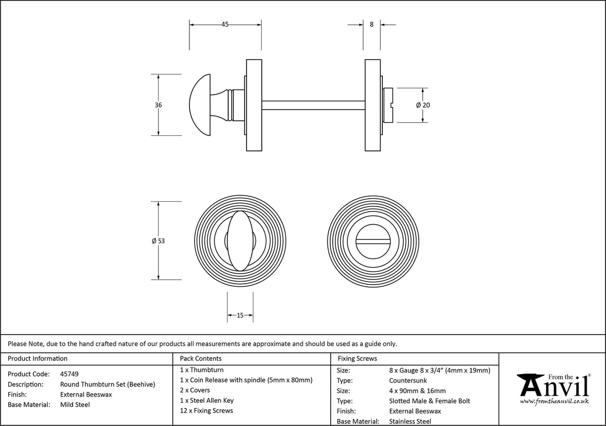 THUMBTURN SET ROUND CNC BEEHIVE 53x45 EBX - 45749 by MARCHES (ANVIL) ARCHITECTURAL HARDWARE