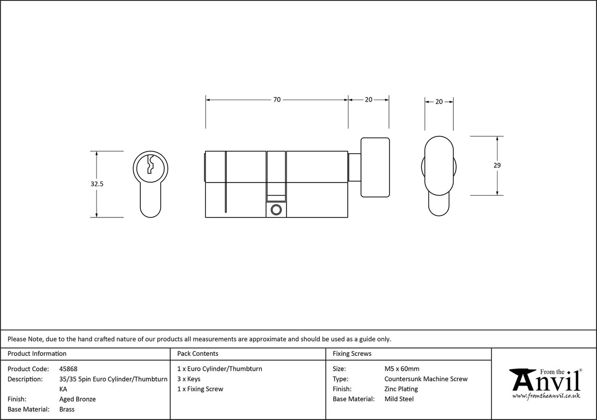 EURO CYLINDER/THUMBTURN 5PIN ALIKE 35/35 AGBZ - 45868 by MARCHES (ANVIL) ARCHITECTURAL HARDWARE