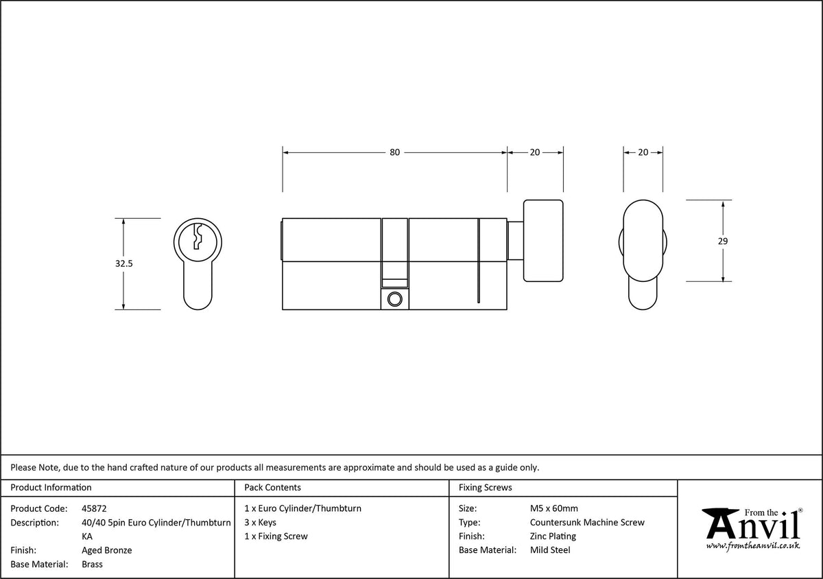 EURO CYLINDER/THUMBTURN 5PIN ALIKE 40/40 AGBZ - 45872 by MARCHES (ANVIL) ARCHITECTURAL HARDWARE