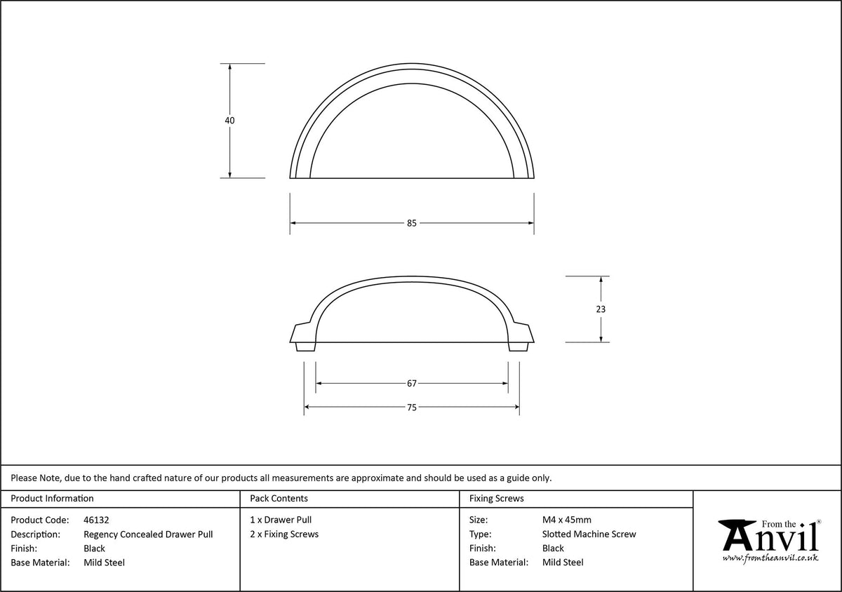 REGENCY DRAWER PULL CNC 075HC 85x40x23 BLK - 46132 by MARCHES (ANVIL) ARCHITECTURAL HARDWARE