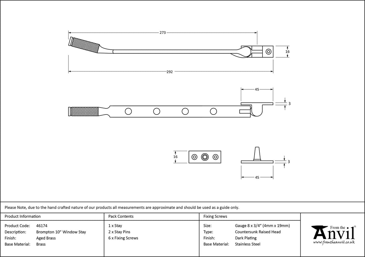BROMPTON STAY 254 273x16x45 AGBR - 46174 by MARCHES (ANVIL) ARCHITECTURAL HARDWARE