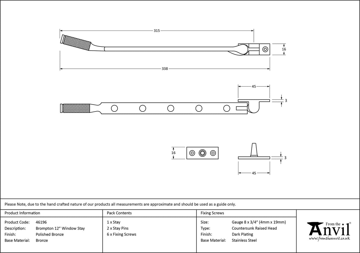 BROMPTON STAY 305 315x16x45 PBZ - 46196 by MARCHES (ANVIL) ARCHITECTURAL HARDWARE