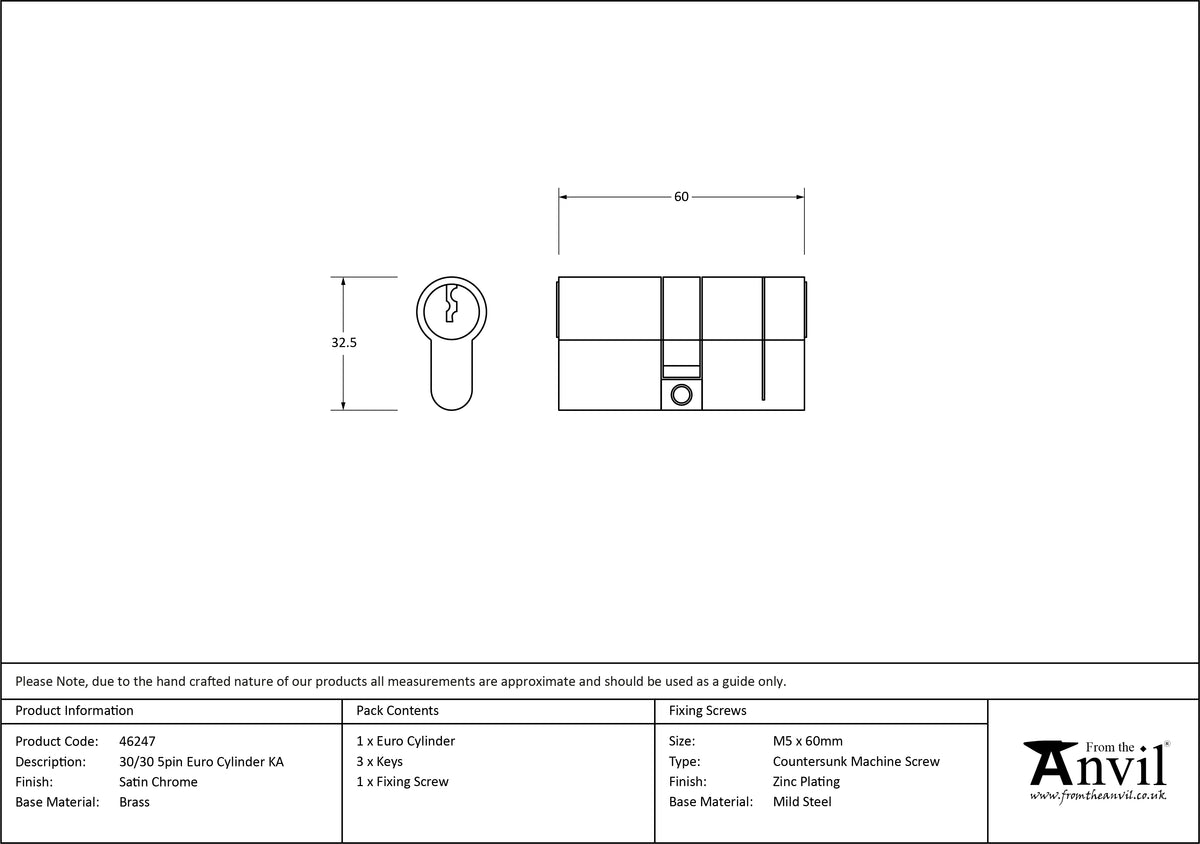 EURO CYLINDER 5PIN ALIKE 30/30 SCP - 46247 by MARCHES (ANVIL) ARCHITECTURAL HARDWARE