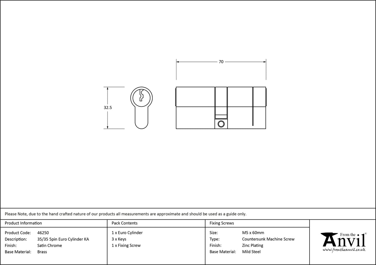 EURO CYLINDER 5PIN ALIKE 35/35 SCP - 46250 by MARCHES (ANVIL) ARCHITECTURAL HARDWARE