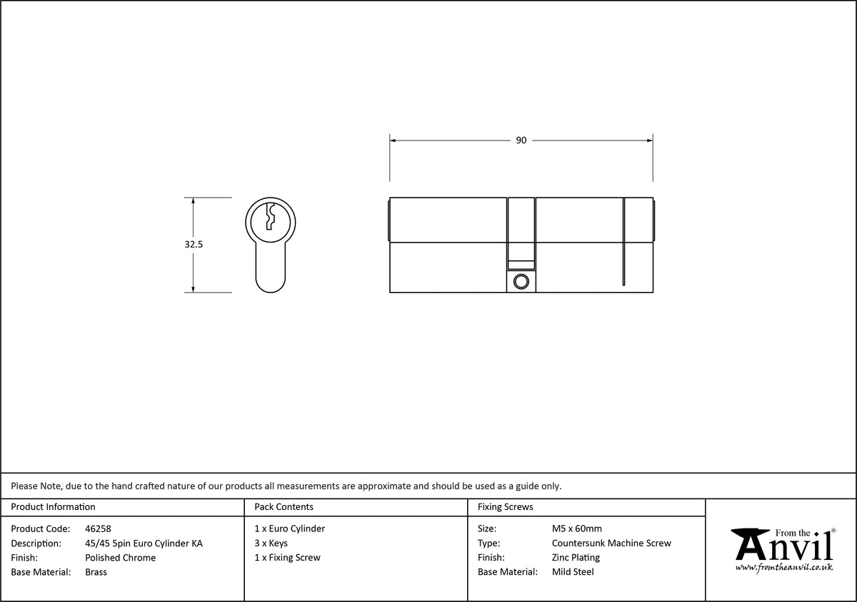 EURO CYLINDER 5PIN ALIKE 45/45 PCP - 46258 by MARCHES (ANVIL) ARCHITECTURAL HARDWARE