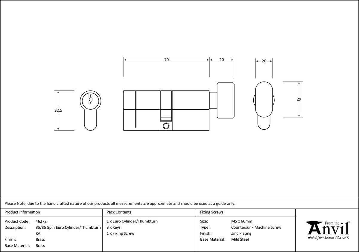 EURO CYLINDER/THUMBTURN 5PIN ALIKE 35/35 LBR - 46272 by MARCHES (ANVIL) ARCHITECTURAL HARDWARE