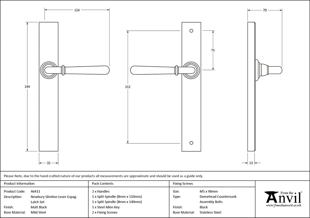 NEWBURY SLIMLINE ESPAG LATCH MBK - 46411 by MARCHES (ANVIL) ARCHITECTURAL HARDWARE