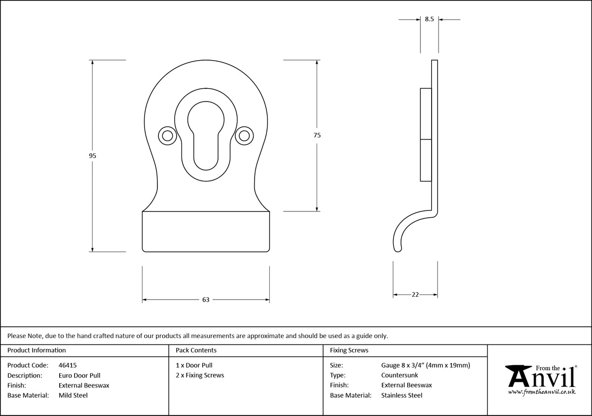 EURO PULL FACE FIX 95x63x22 EBX - 46415 by MARCHES (ANVIL) ARCHITECTURAL HARDWARE