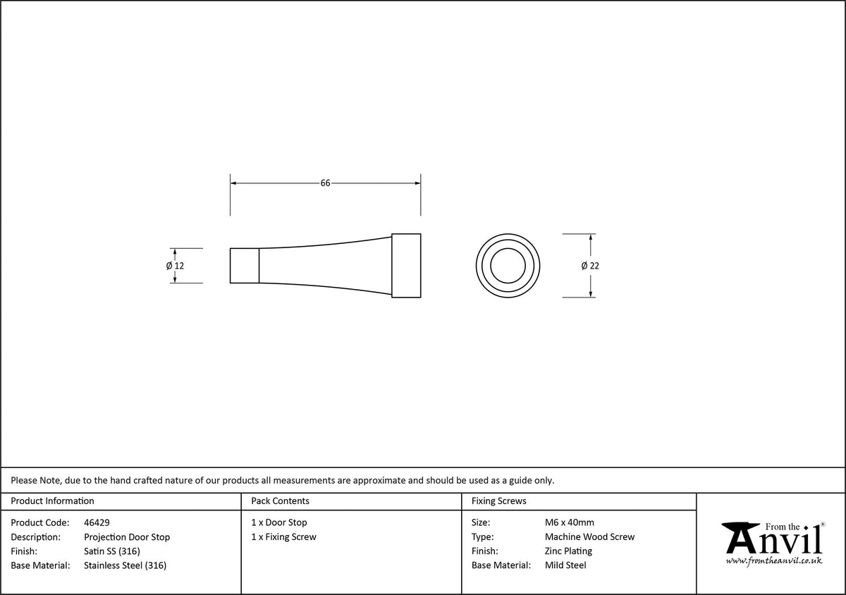 DOOR STOP PROJECTION 22x66 SMA - 46429 by MARCHES (ANVIL) ARCHITECTURAL HARDWARE