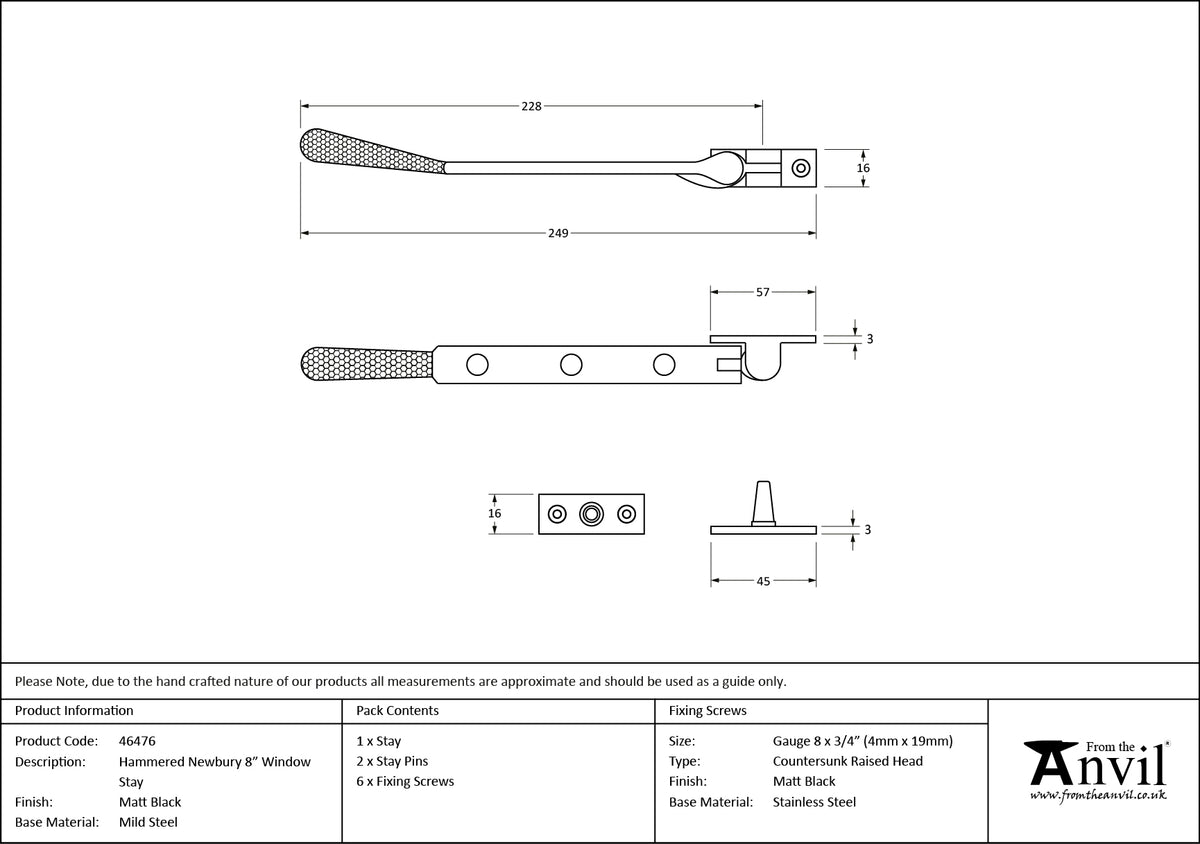 HAMMERED NEWBURY STAY 203 MBK - 46476 by MARCHES (ANVIL) ARCHITECTURAL HARDWARE
