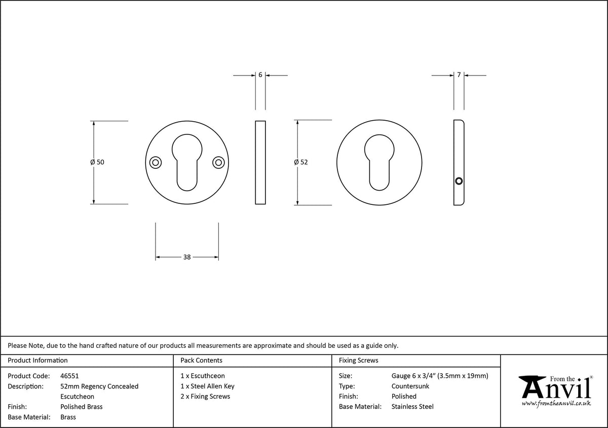 ESCUTCHEON REGENCY CNC 52x7 PBR - 46551 by MARCHES (ANVIL) ARCHITECTURAL HARDWARE