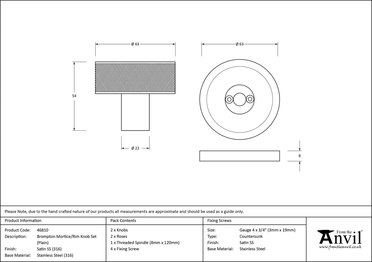 BROMPTON MORTICE/RIM KNOB PLAIN 63x54x22 SMA - 46810 by MARCHES (ANVIL) ARCHITECTURAL HARDWARE