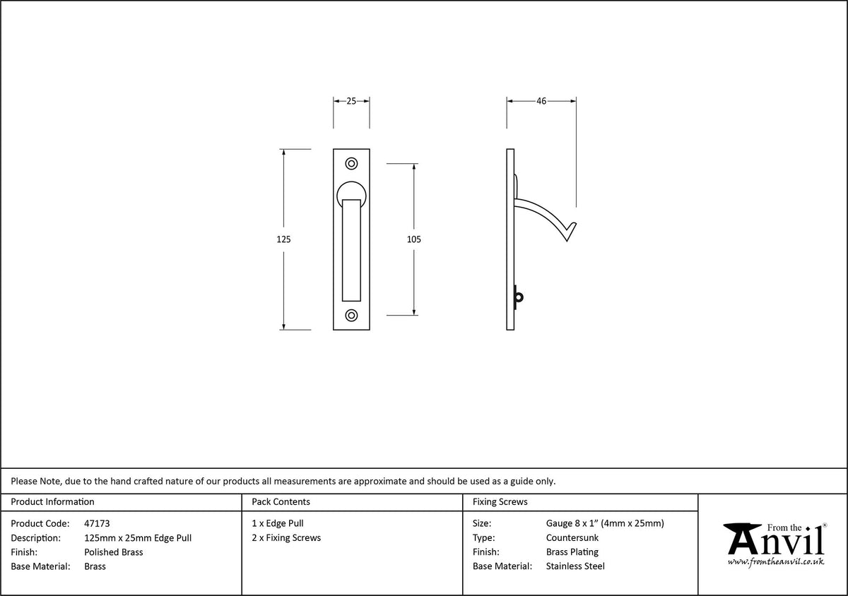 EDGE PULL 125x25x46 PBR - 47173 by MARCHES (ANVIL) ARCHITECTURAL HARDWARE