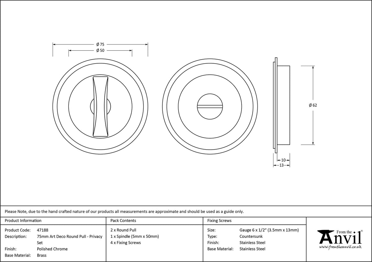 ROUND PULL PRIVACY ART DECO 75x13 PCP - 47188 by MARCHES (ANVIL) ARCHITECTURAL HARDWARE