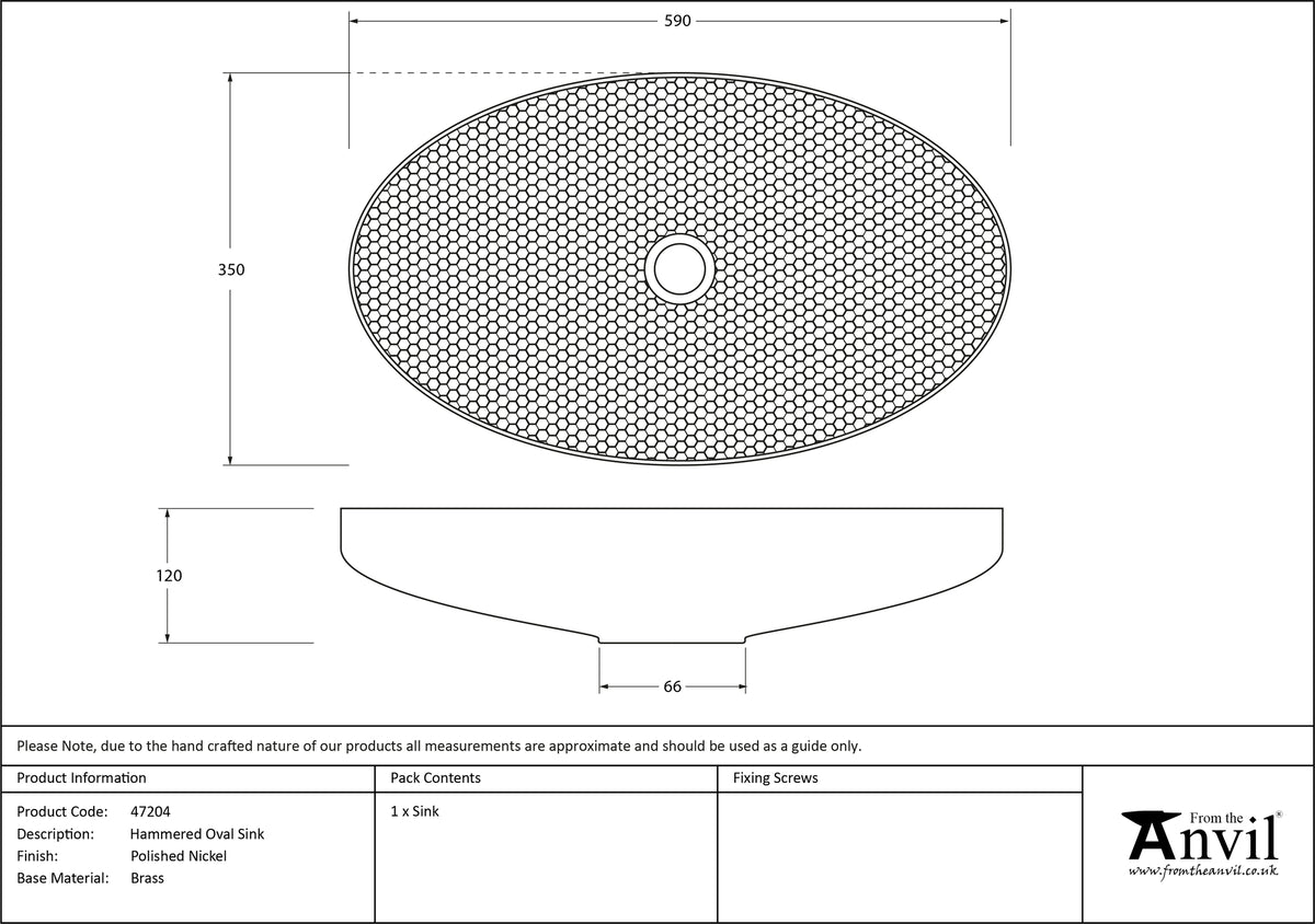 OVAL BASIN 590x350x120 HNP - 47204 by MARCHES (ANVIL) ARCHITECTURAL HARDWARE