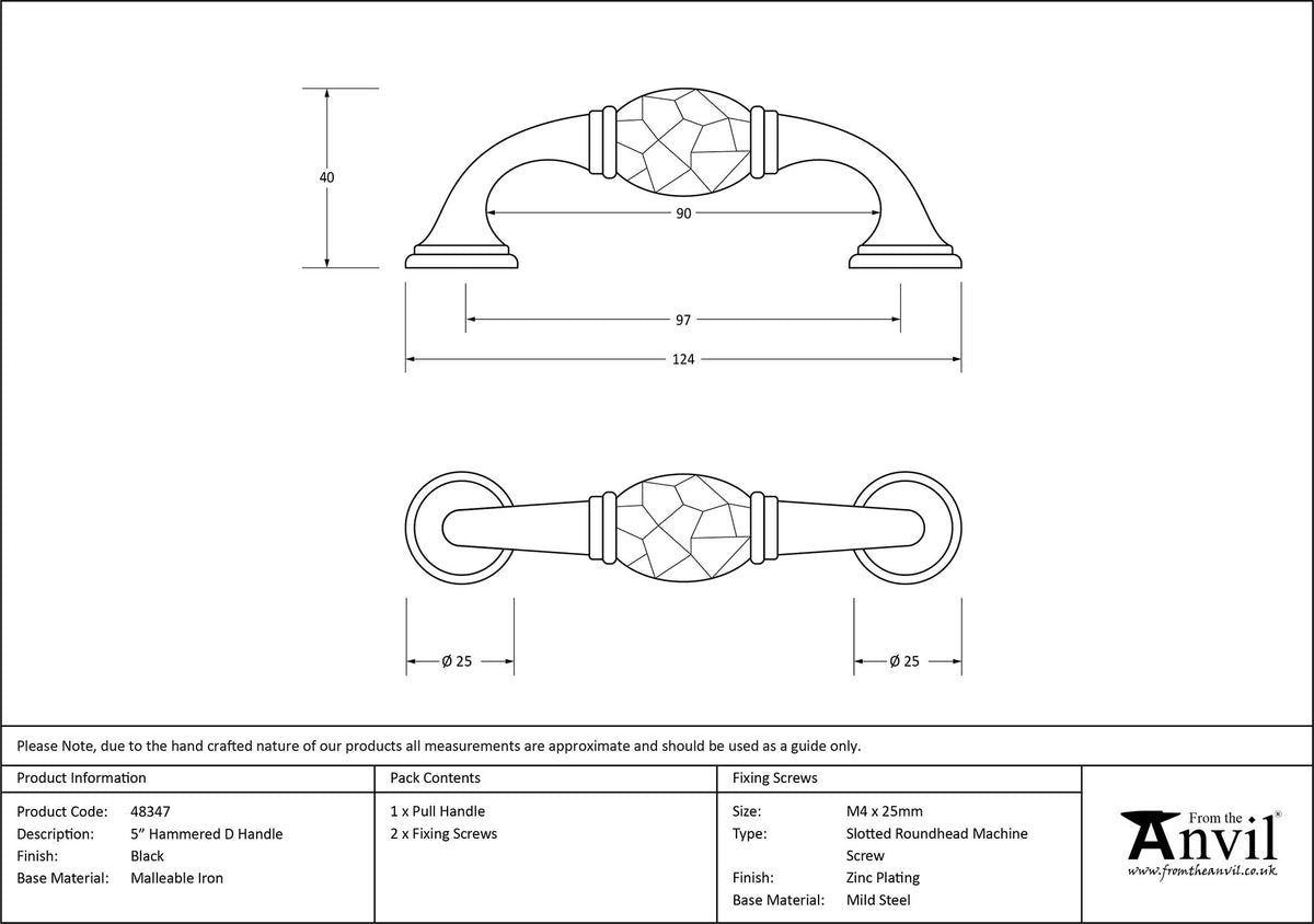 HAMMERED D HANDLE 097HC 25x124x40 BLK - 48347 by MARCHES (ANVIL) ARCHITECTURAL HARDWARE