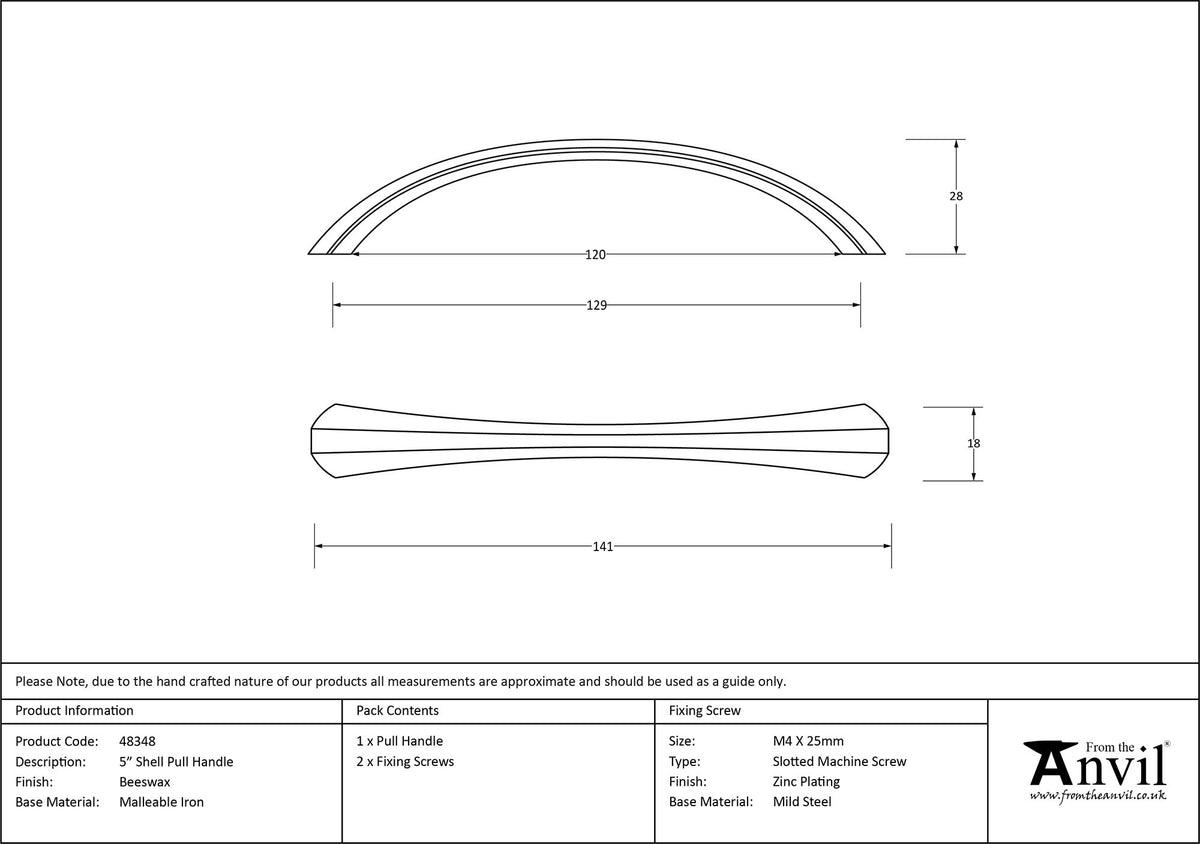 PULL HANDLE SHELL 129HC 141x18x28 BWX - 48348 by MARCHES (ANVIL) ARCHITECTURAL HARDWARE