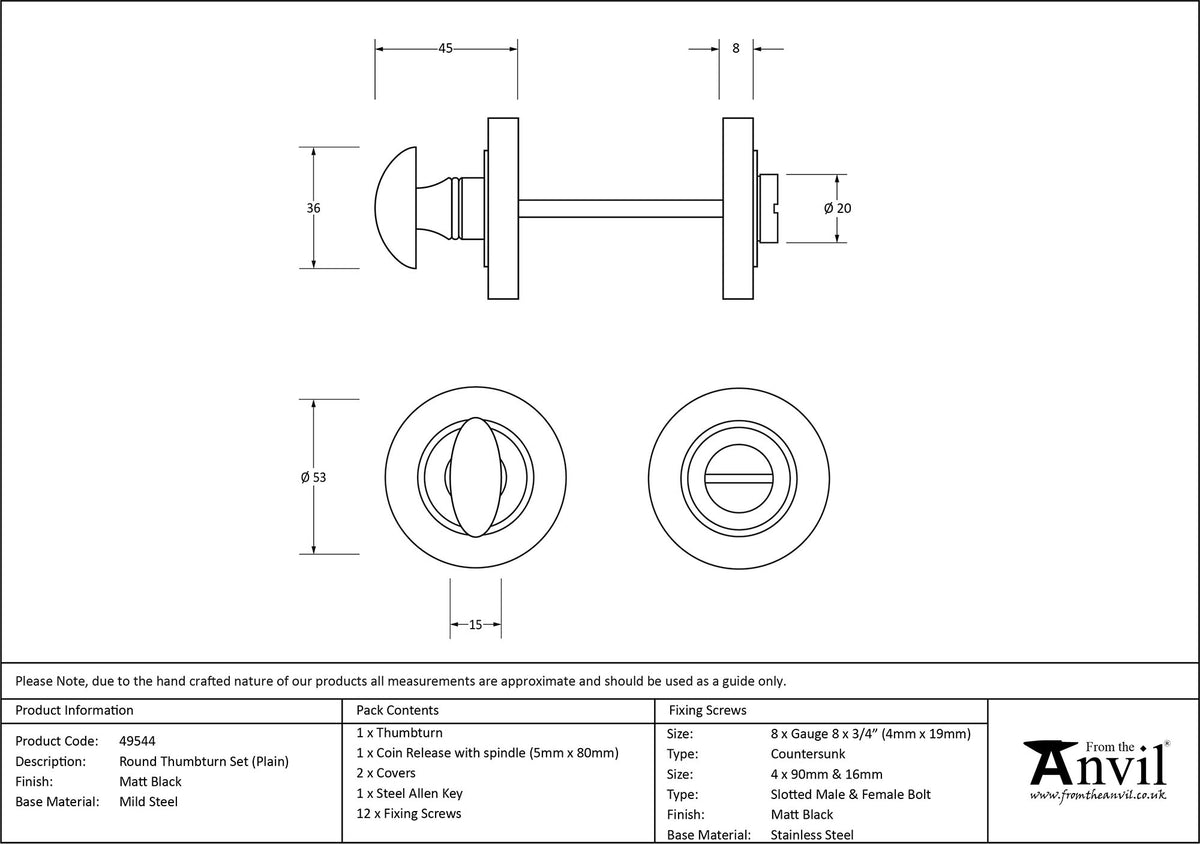THUMBTURN SET ROUND CNC PLAIN 53x45 MBK - 49544 by MARCHES (ANVIL) ARCHITECTURAL HARDWARE