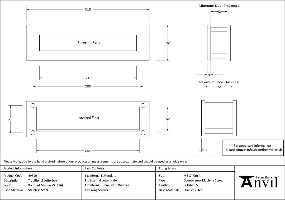 LETTERBOX TRADITIONAL 315x92x42-72 PMA - 49599 by MARCHES (ANVIL) ARCHITECTURAL HARDWARE