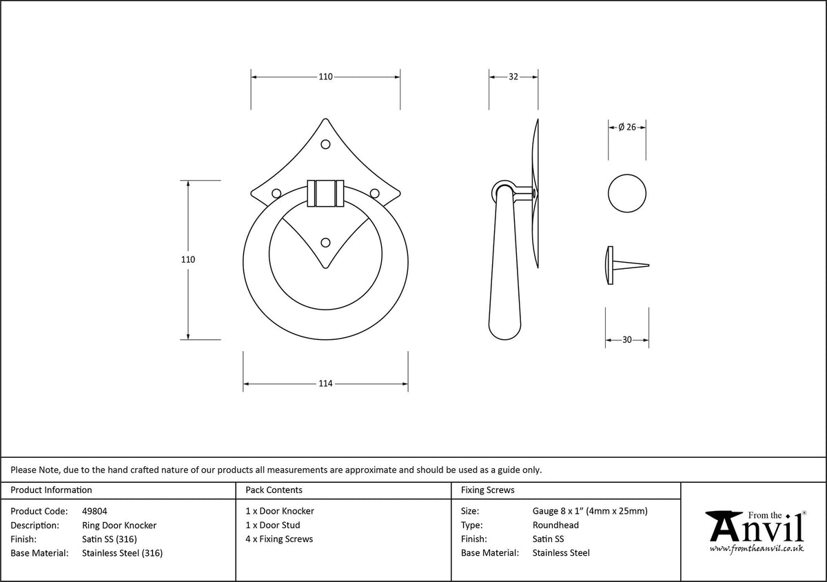 RING DOOR KNOCKER 114x32x110 SMA - 49804 by MARCHES (ANVIL) ARCHITECTURAL HARDWARE