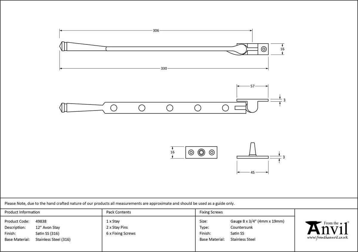 AVON STAY 305 322x16x45 SMA - 49838 by MARCHES (ANVIL) ARCHITECTURAL HARDWARE