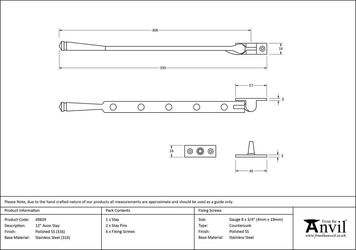 AVON STAY 305 322x16x45 PMA - 49839 by MARCHES (ANVIL) ARCHITECTURAL HARDWARE