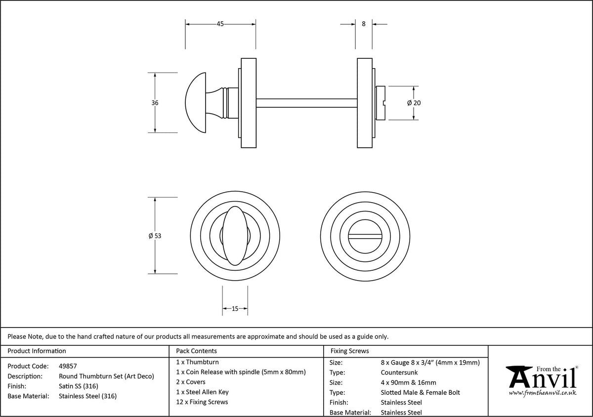 THUMBTURN SET ROUND CNC ART DECO 53x45 SMA - 49857 by MARCHES (ANVIL) ARCHITECTURAL HARDWARE
