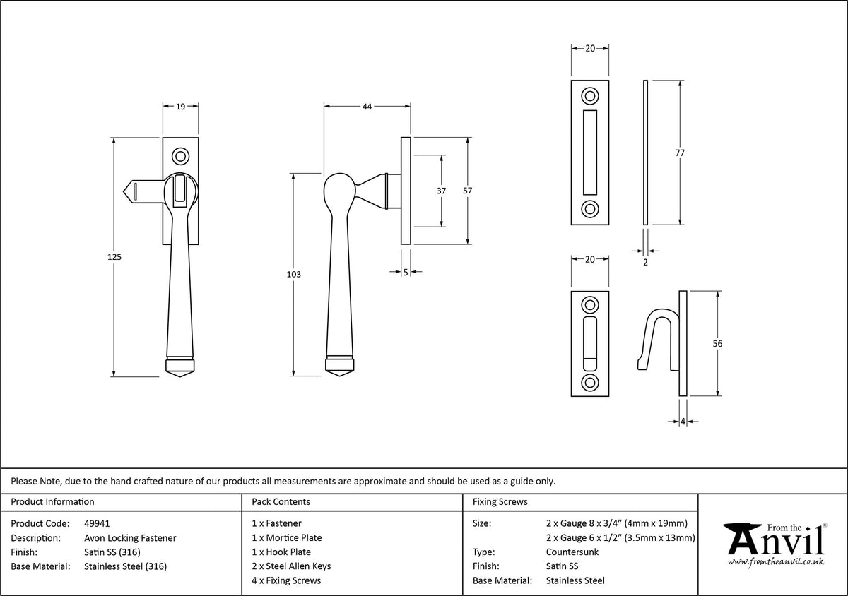 AVON LOCKING FASTENER 125x19x44 SMA - 49941 by MARCHES (ANVIL) ARCHITECTURAL HARDWARE