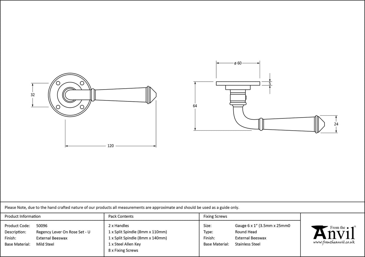 REGENCY LEVER HANDLE+ROSE UNSPRUNG 120x60x64 EBX - 50096 by MARCHES (ANVIL) ARCHITECTURAL HARDWARE