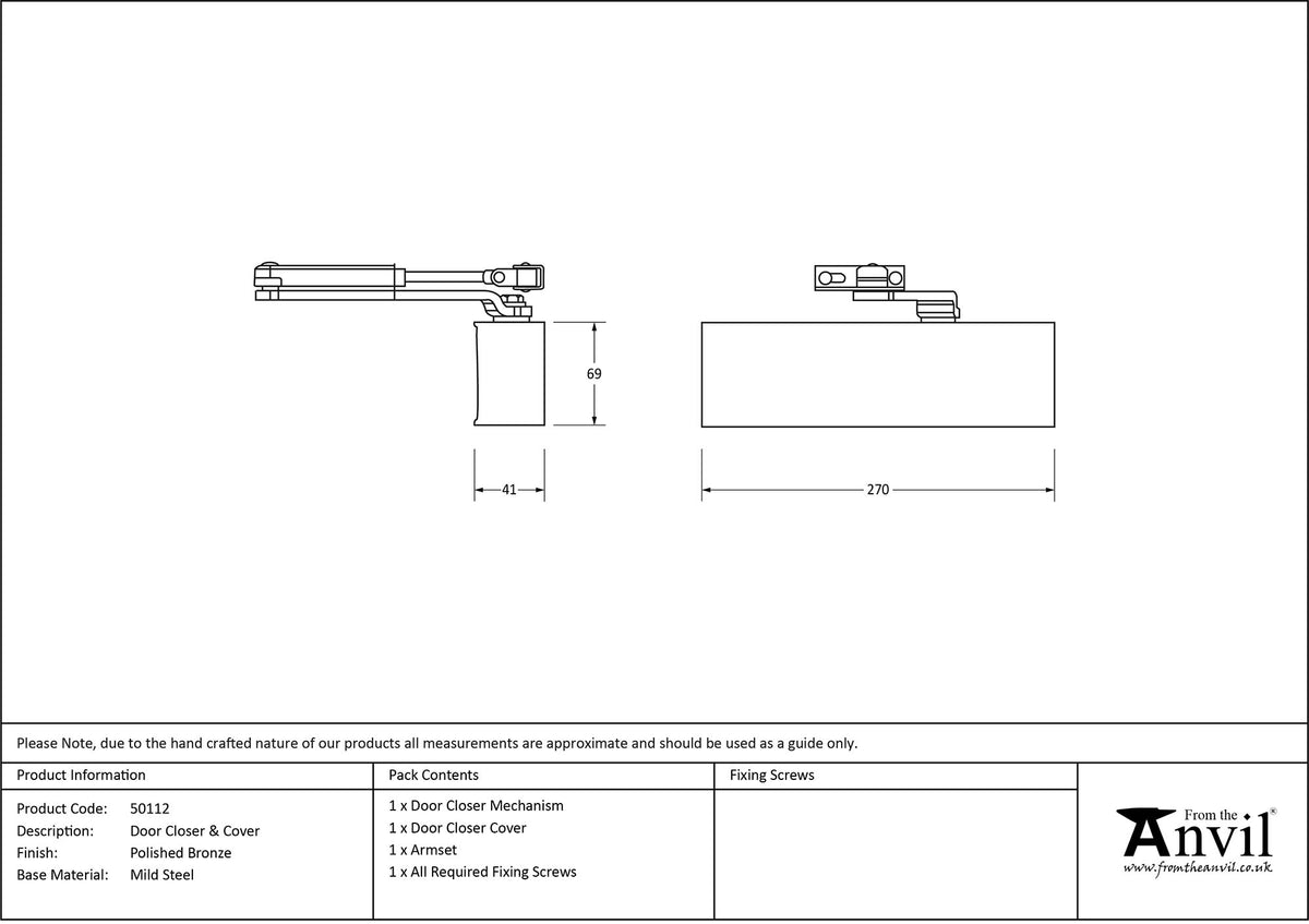 DOOR CLOSER+COVER SIZE2-5 270x69x41 PBZ - 50112 by MARCHES (ANVIL) ARCHITECTURAL HARDWARE