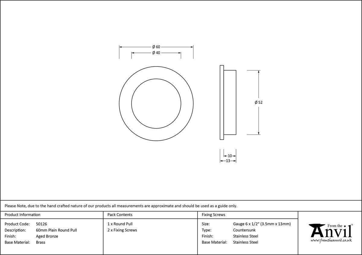 ROUND PULL PLAIN 60x13 AGBZ - 50126 by MARCHES (ANVIL) ARCHITECTURAL HARDWARE