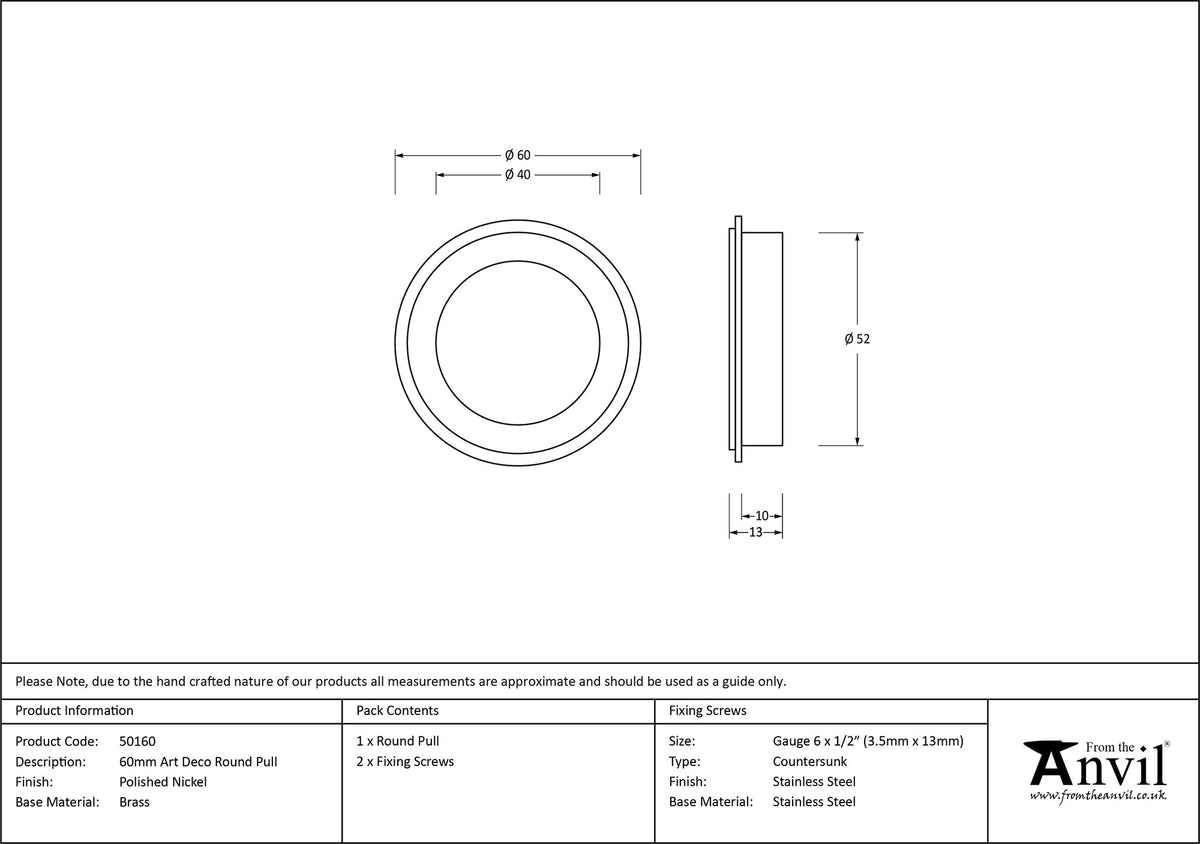 ROUND PULL ART DECO 60x13 PNP - 50160 by MARCHES (ANVIL) ARCHITECTURAL HARDWARE