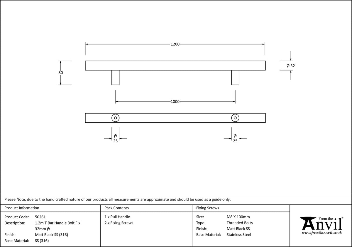 T-BAR HANDLE BOLT FIX 1000HC 32x1200x80 MBK - 50261 by MARCHES (ANVIL) ARCHITECTURAL HARDWARE