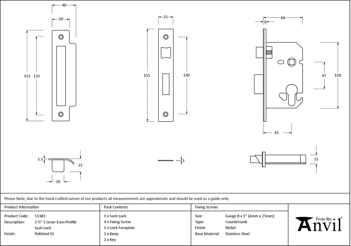 EURO SASH LOCK BS44 64 PSS - 51383 by MARCHES (ANVIL) ARCHITECTURAL HARDWARE