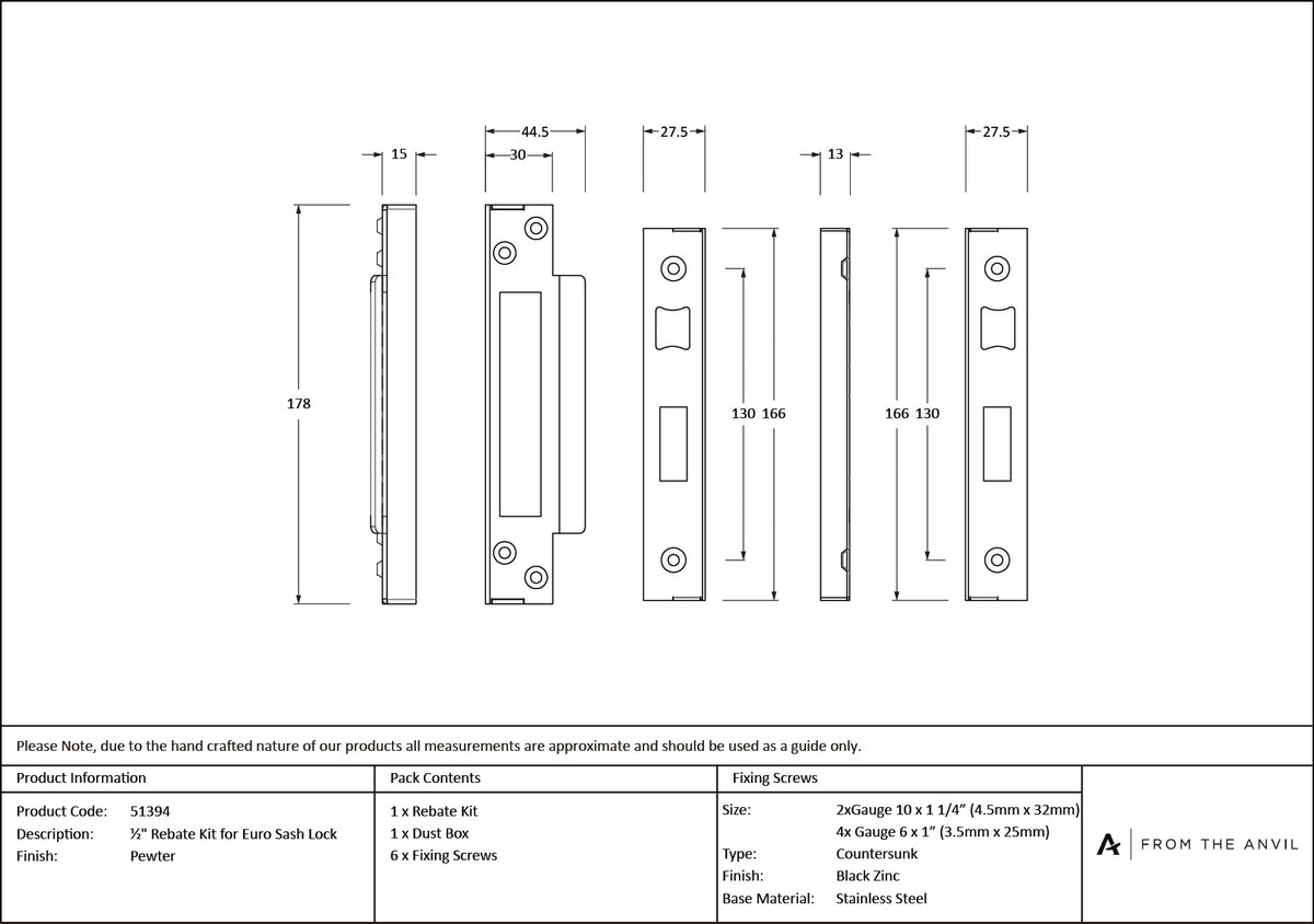 EURO SASH LOCK REBATE KIT 12.7 PEW - 51394 by MARCHES (ANVIL) ARCHITECTURAL HARDWARE
