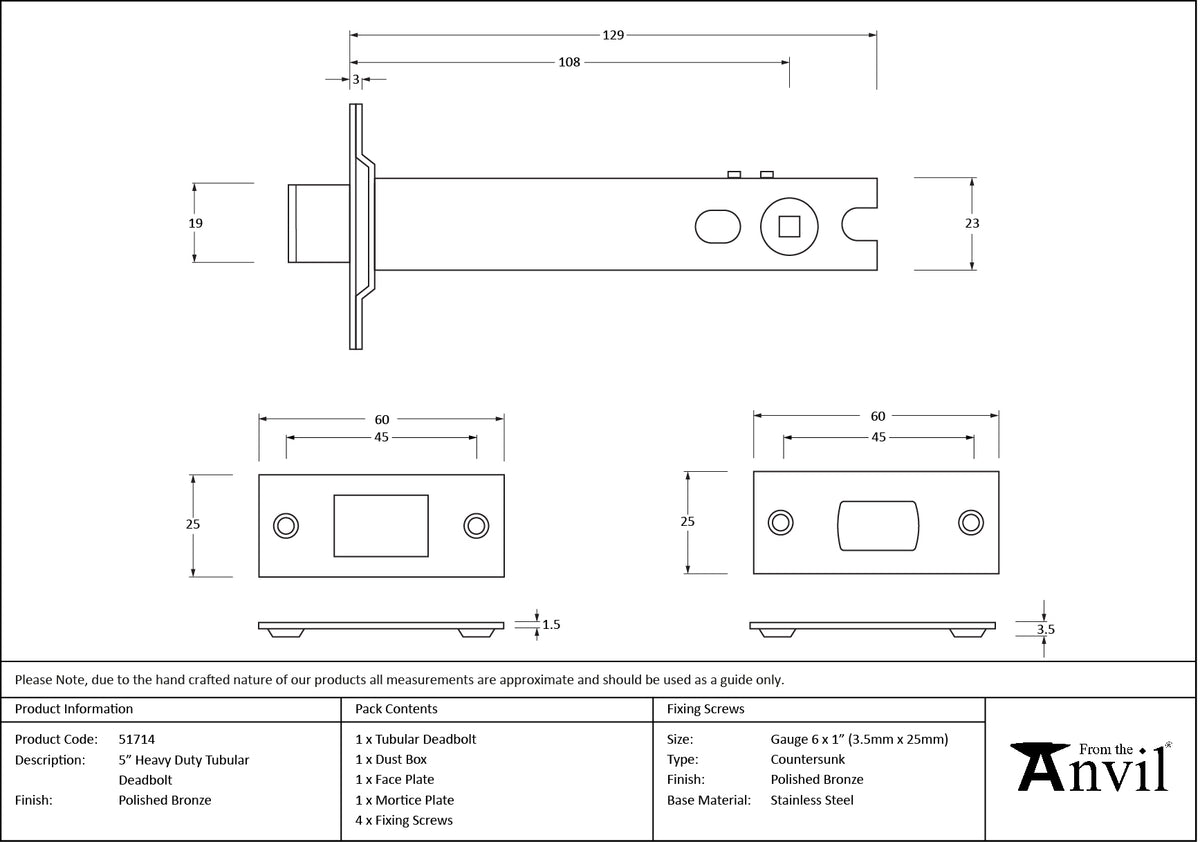 TUBULAR DEADBOLT HD BS106 127 PBZ - 51714 by MARCHES (ANVIL) ARCHITECTURAL HARDWARE