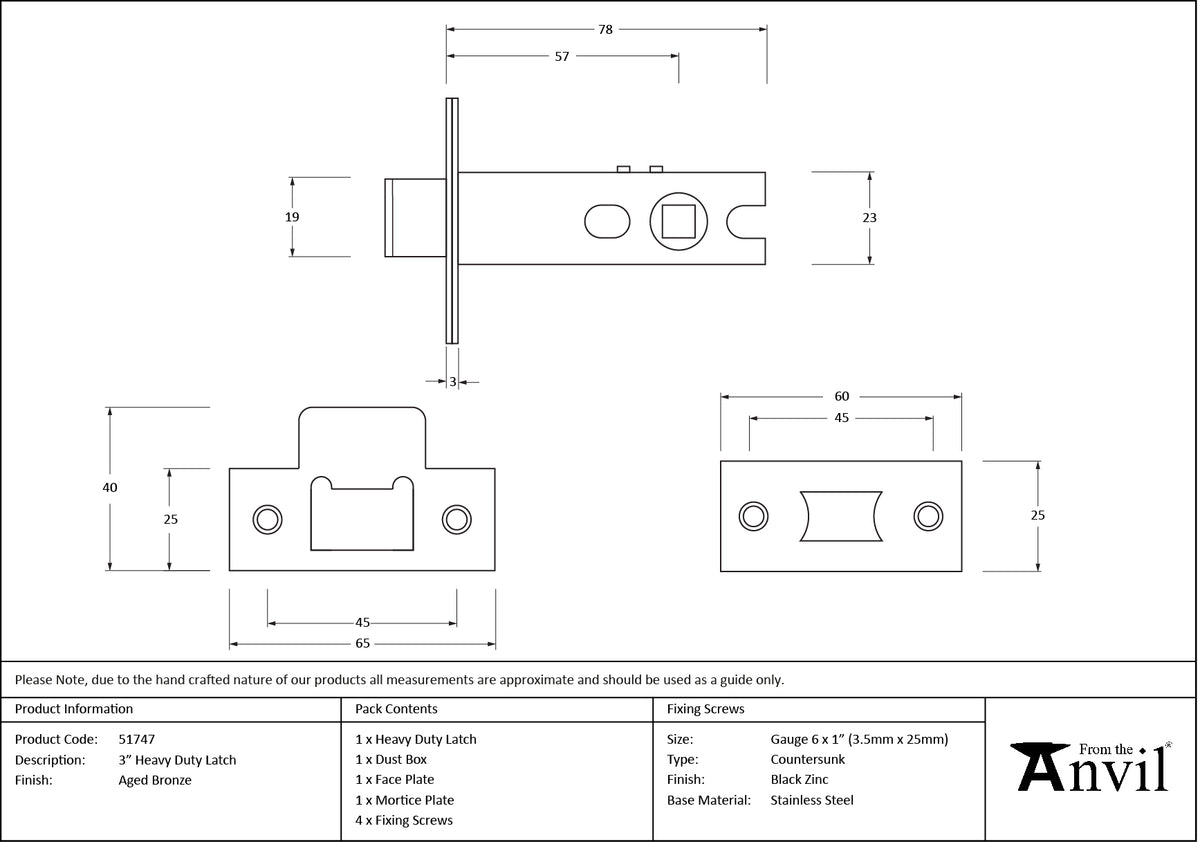 HEAVY DUTY LATCH BS056 076.2 AGBZ - 51747 by MARCHES (ANVIL) ARCHITECTURAL HARDWARE