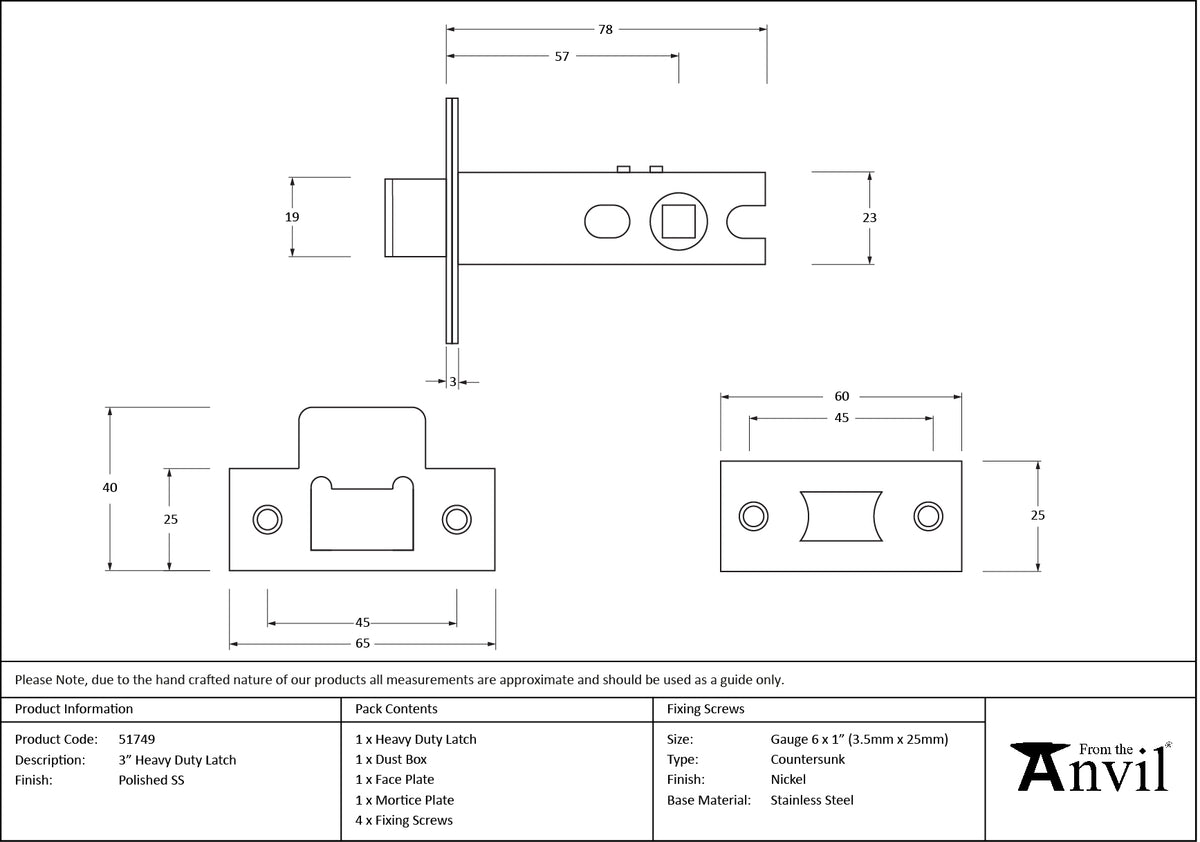 HEAVY DUTY LATCH BS056 076.2 PSS - 51749 by MARCHES (ANVIL) ARCHITECTURAL HARDWARE