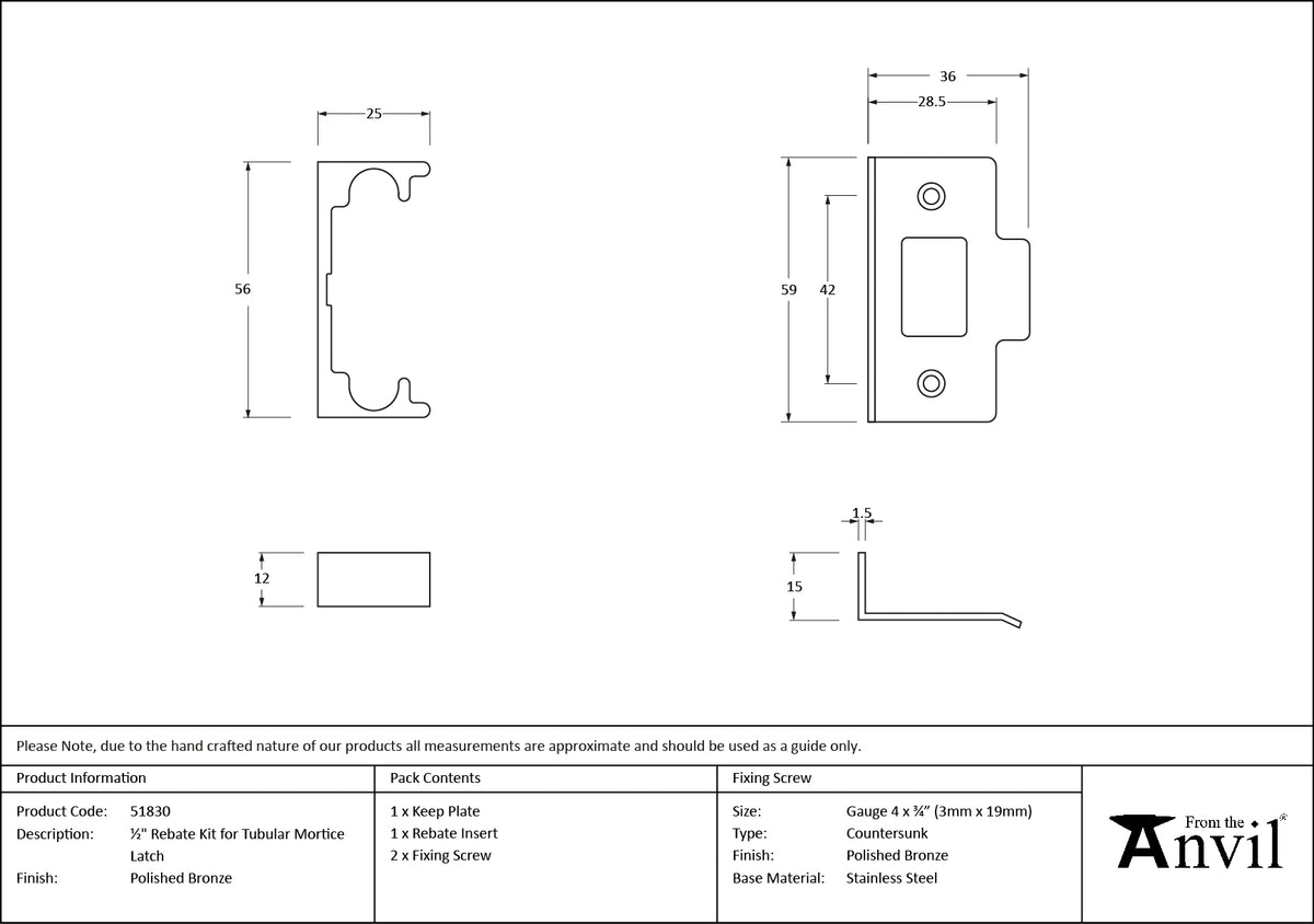 TUBULAR MORTICE LATCH REBATE 12.7 PBZ - 51830 by MARCHES (ANVIL) ARCHITECTURAL HARDWARE