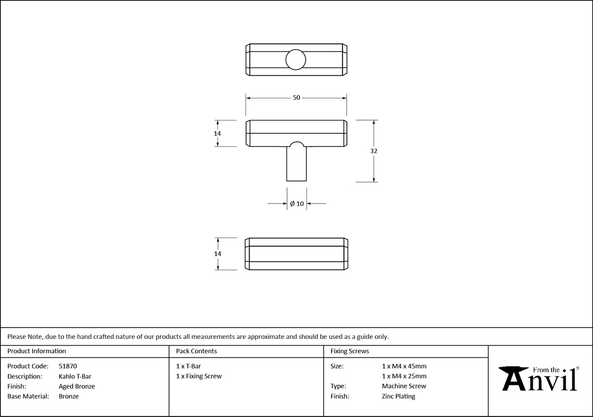 KAHLO T-BAR 10x50x32 AGBZ - 51870 by MARCHES (ANVIL) ARCHITECTURAL HARDWARE