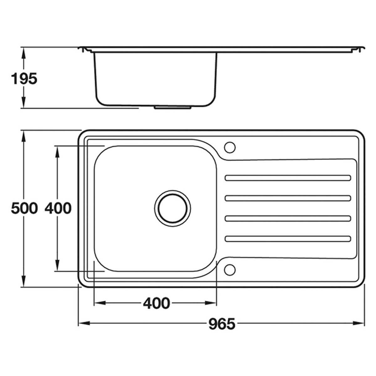 INSET SINK TOP 1BOWL 965x500 ST