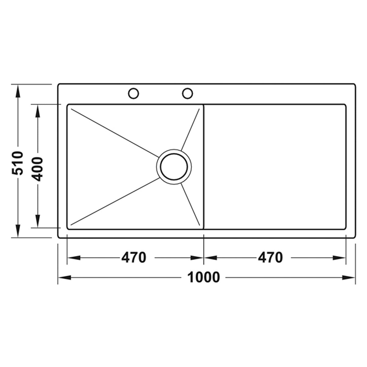 FLAT RIM 1SINK 1000x510 304ST RH