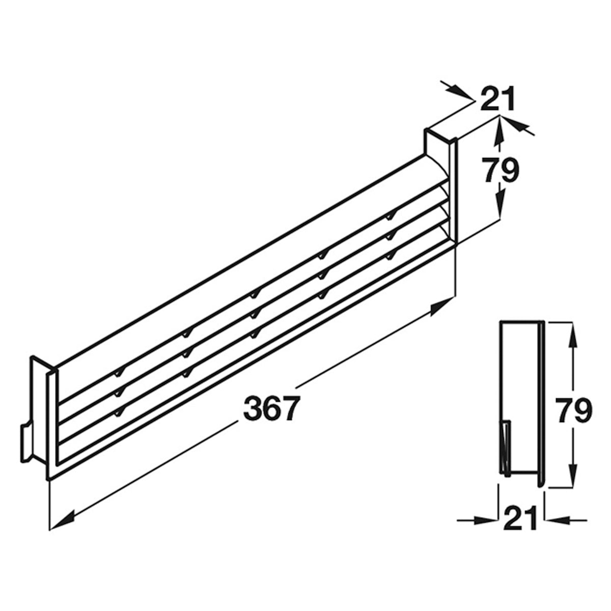 Ventilation Grille Recess Mounting 365x79mm Stainless Steel